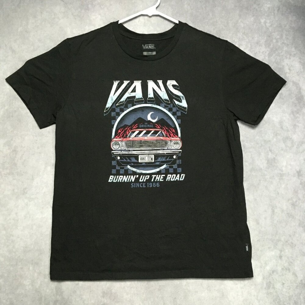 Vans Boys Graphic T Shirt size Large Black Short Sleeve Tee Hot Rod Car Cotton